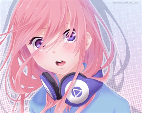 Anime Girl Purple Hair Headphones
