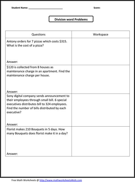 Of course, answer keys are provided with each free algebra worksheet. 12 Best Images of 4th Grade Division Worksheets With Answers - 5th Grade Math Word Problems ...