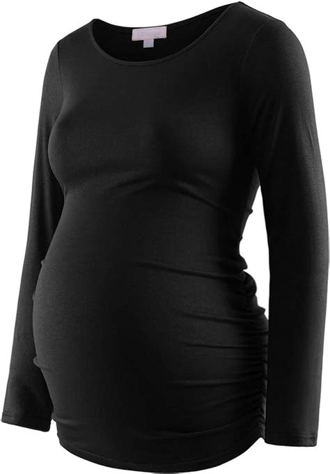 Maternity Shirt Long Sleeve Basic Top Ruch Sides Bodycon Tshirt For Pregnant Women At Amazon
