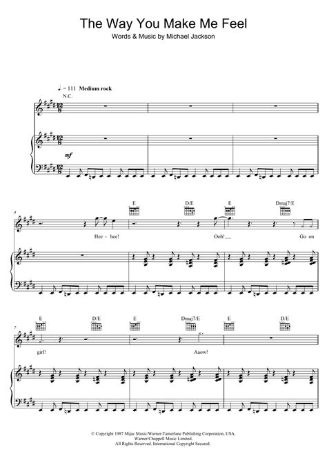 The Way You Make Me Feel Sheet Music Michael Jackson Piano Vocal