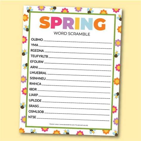 A Spring Word Scramble With Flowers And Bees