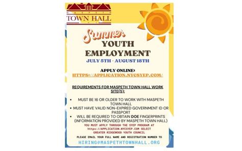 Apply For Summer Youth Employment By Maspeth Town Hall Community