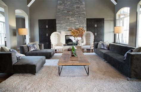 Awesome Charcoal Sofa Living Room Transitional With Light Gray Rug