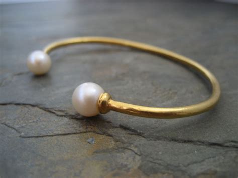 Double Pearl Cuff Twin Pearl Bracelet Natural Pearl Bangle Bridal