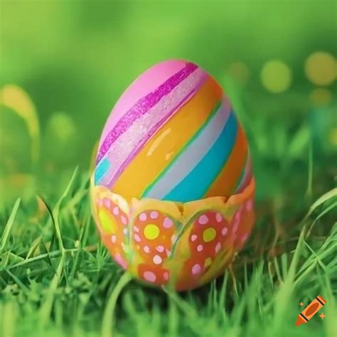 Colorful Easter Eggs On Green Grass