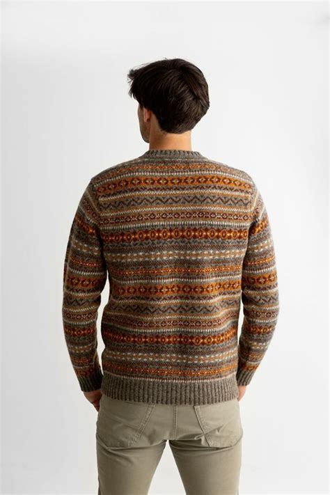 Mens Fair Isle Kinnaird Jumper In Oyster Colourway With Patterns In