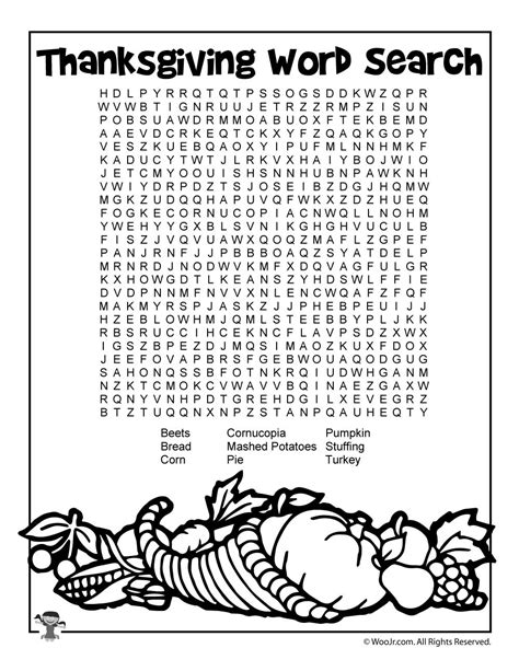 Thanksgiving Word Search Colorable Woo Jr Kids Activities