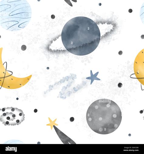 Celestial Seamless Pattern With Space Elements Moon Planets Stars