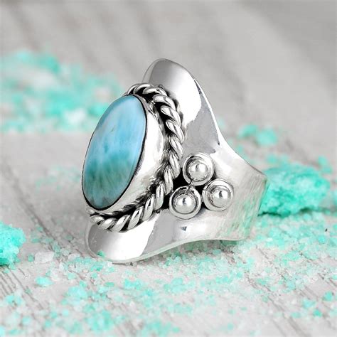 Boho Magic Jewelry Larimar Ring Sterling Silver Ring For Women Boho