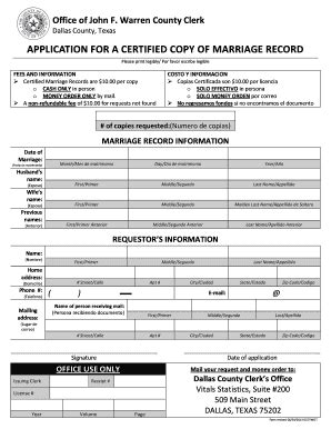 Fillable Online Dallascounty Application For A Certified Copy Of