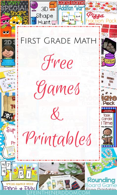 First Grade Math Free Games And Printables Life In The Nerddom Printable Math Games First