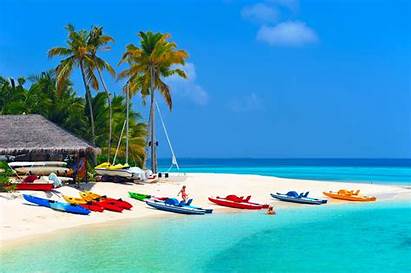 Tropical Beach Colorful Boats Island Sea Boat