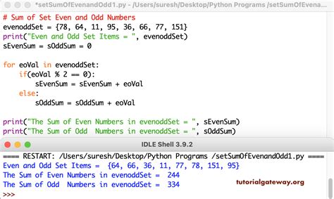 Python Program To Find Sum Of Even And Odd Numbers In Set