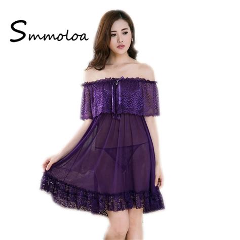 Smmoloa Sexy Sleepwear Cozy Nightgowns Soft Lace Nightdress Women Sexy Lingerie Deep V