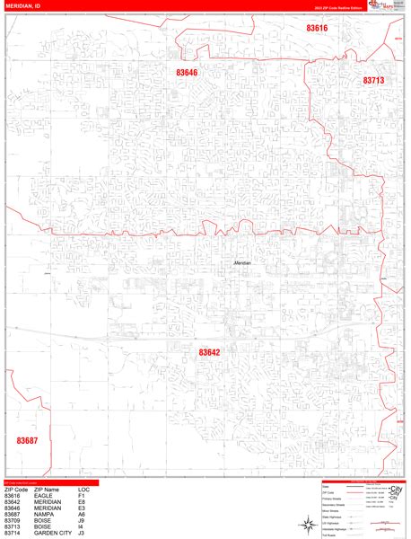 Meridian Idaho Zip Code Wall Map Red Line Style By Marketmaps Mapsales