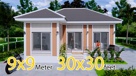 Exterior Home Design 9x9 Meters 30x30 Feet 2 Beds House Design 3d