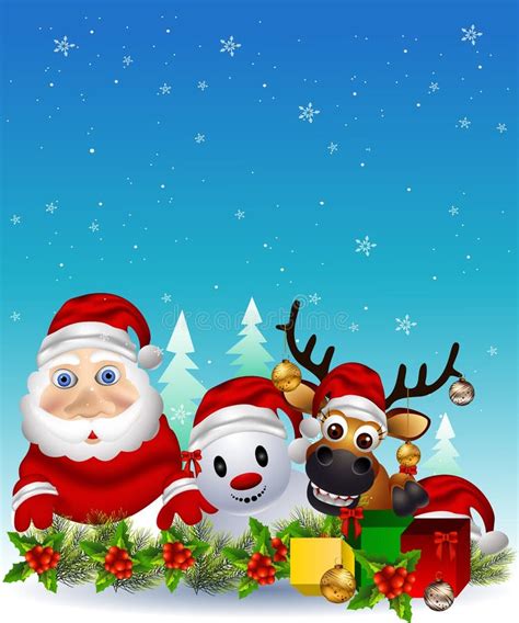 Santa Claus Deer And Snowman Stock Illustration Illustration Of