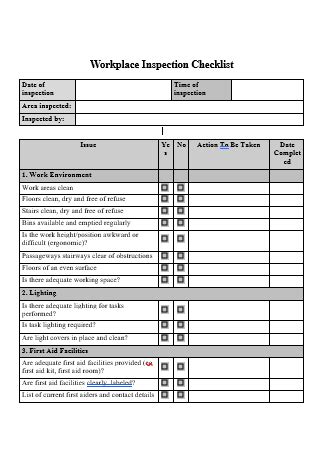 Sample Workplace Inspection Checklist In Pdf Ms Word Google