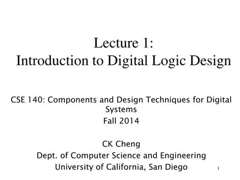Ppt Lecture 1 Introduction To Digital Logic Design Powerpoint