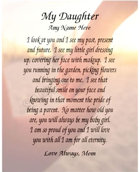 My Daughter Personalized Art Poem Memory Birthday T Mother Quotes