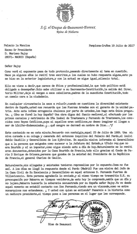 Carta A Mariano Rajoy Presidente Gobierno De España