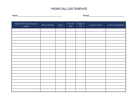 Call Log Template Excel