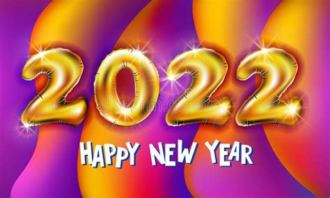 2022 Year Gold Balloons Happy New Year Greeting Card. Blue Background