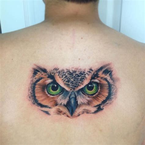 Realistic Owl Tattoo On The Upper Back