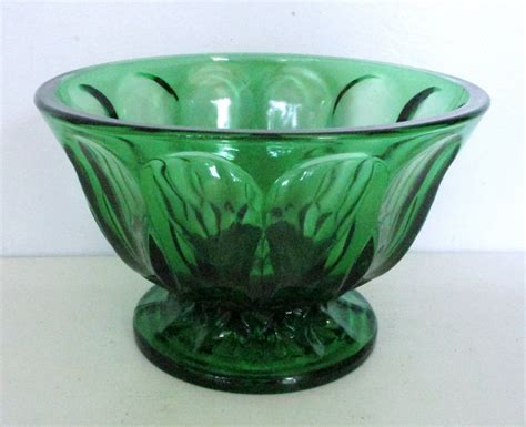 vintage green glass pedestal bowlgreen glass etsy