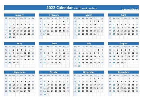 Calendar 2022 With Week Numbers Printable Form Templates And Letter