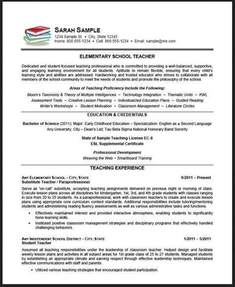 35 Teacher Resume Examples Elementary For Your Learning Needs