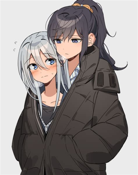 safebooru 2girls asahina mafuyu black coat black shirt blue eyes blush breath closed mouth