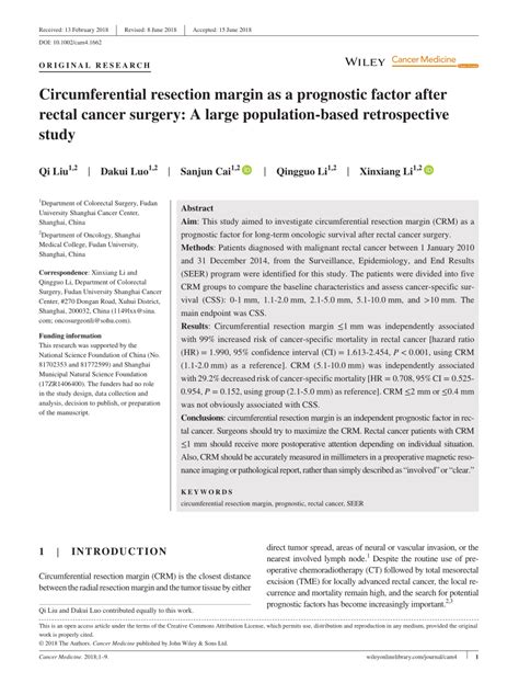 Pdf Circumferential Resection Margin As A Prognostic Factor After Rectal Cancer Surgery A