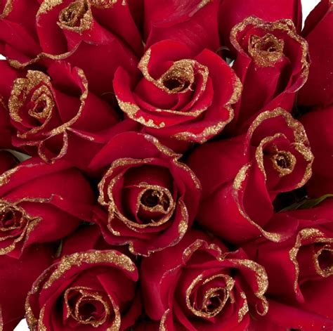 Red Roses With Gold Glitter Premium Wholesale Flowers Free Shipping