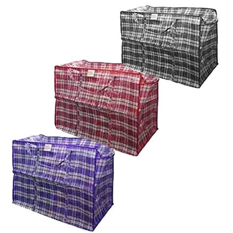 Set Of 8 Plastic Checkered Storage Laundry Shopping Bags Variety Pack W