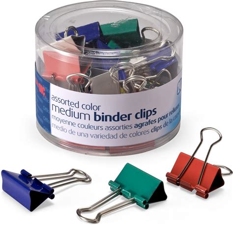 Officemate Medium Binder Clips Assorted Colors 24 Clips Per Tub For