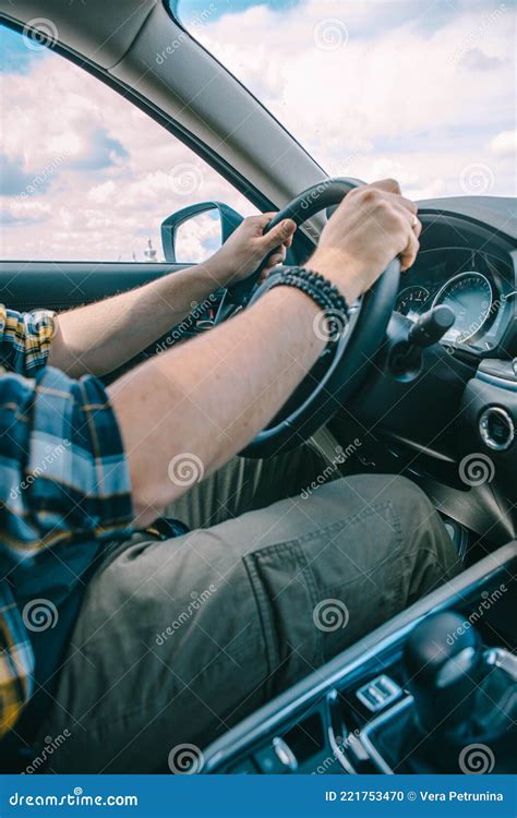 Man Hands On Steering Wheel Stock Photo Image Of Transport Vehicle