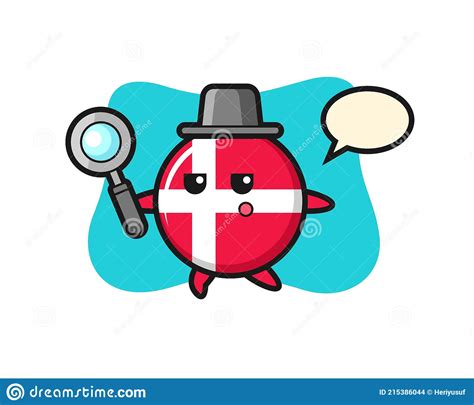 Denmark Flag Badge Cartoon Character Searching With A Magnifying Glass