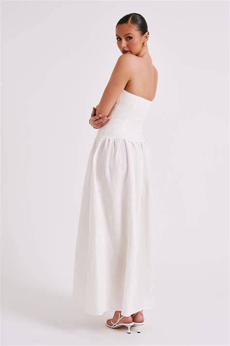 Audrina Strapless Linen Maxi Dress - White - MESHKI