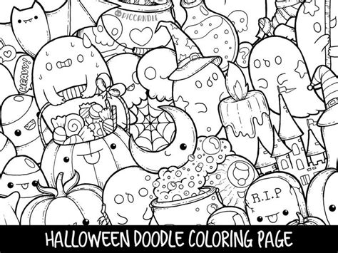 Doodle coloring pages hanjie info. Halloween Doodle Coloring Page Printable Cute/Kawaii | Etsy