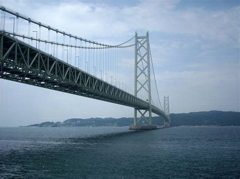 The two towers were originally 1,990 m apart, but the great hanshin earthquake on january 17, 1995, moved the towers so much that the span had to be increased by 1 m. Akashi Kaikyo Bridge, Kobe, Japan | View of the Akashi ...