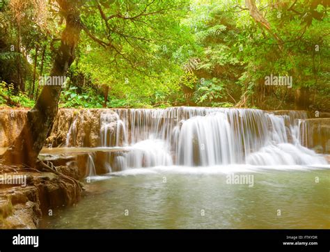 Waterfall In Rain Forest Huay Mae Kamin Waterfall Kanchanaburi