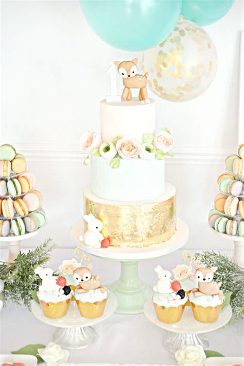 Peach Mint Green And Gold Woodland Themed Deer And Bunny