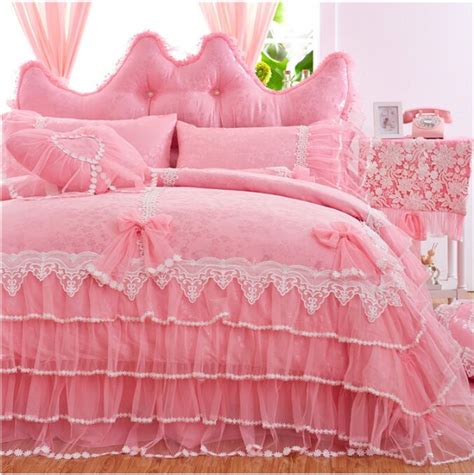 Free Shipping Korean Princess Lace Bedspread Wedding Bedskirt Set Red Pink Purple Bedding No