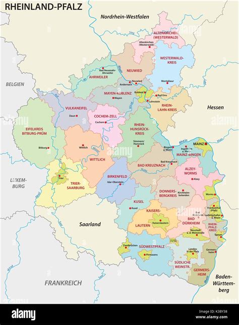 Rheinland Pfalz Administrative Und Politische Karte In Deutscher