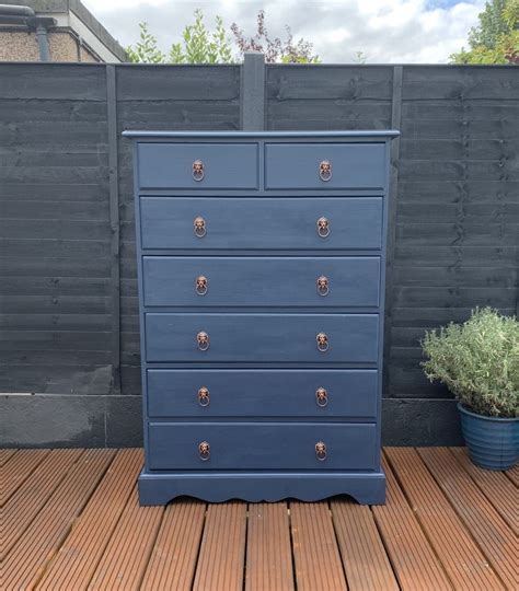 We decided to use scorching wood technique to show beauty of wood and some parts pa. SOLD Beautifully upcycled large chest of drawers in royal ...