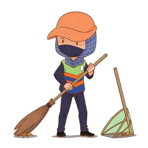 Personaje De Dibujos Animados Del Limpiador De Calles Barriendo El Piso 4903217 Vector En Vecteezy