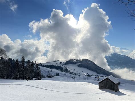 Beautiful Low Winter Clouds And Fog Condensation In The Swiss Alps