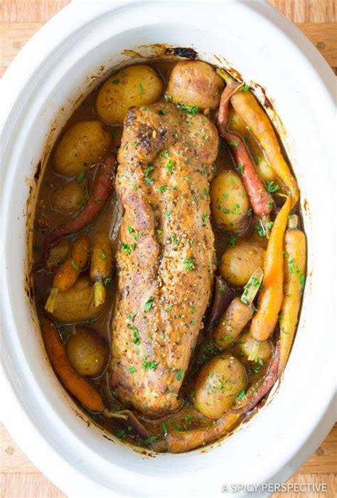 I am usually not a huge pork fan, but my goodness. Crock Pot Pork Loin with Vegetables: An easy slow cooker ...