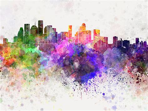 Houston Skyline In Watercolor Background Painting By Pablo Romero